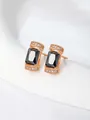Elegant rose gold stud earrings with a rectangle black gem and micro-pave stones. - Geometric Hollow Long Dangle Earrings (Style 6) / Gold