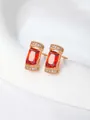 Elegant alloy stud earrings featuring a striking red rectangular faceted gemstone. - Blue Heart Rose (No. 30) / Rose Gold
