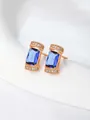 Elegant rose gold stud earrings with a rectangular blue crystal stone. - Minimalist Glossy C-Hoop / Gold