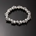 Vintage punk gothic skull bracelet for men featuring polished silver tone beads - 11 Skulls Silver (L274)