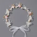 Cerchietto da sposa fatto a mano con perle foglie dorate e delicati fiori rosa cipria - Fascia Per Capelli Versatile Con Stampa Floreale Oro E Rosa Hs-j6843gpink