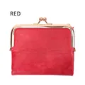 Vintage red kiss-lock coin purse for women featuring a textured finish and metal frame - Red
