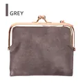 Elegant vintage grey faux leather coin purse with a rose gold metal kiss lock clasp - Gray