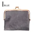 Vintage style women's kiss-lock coin purse in dark blue textured faux leather finish - Blue