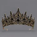 Elegant vintage gothic black rhinestone crown tiara bridal wedding hair accessory - Ancient Gold Black Rhinestone