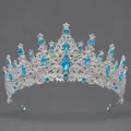 Elegant vintage silver tiara crown with light blue rhinestones for wedding dress accessory. - Silver Lake Blue Gemstone