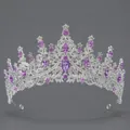 Vintage Silber Königin Krone Diadem mit lila Kristallen für Hochzeits Haarschmuck - Silber Violett Stein