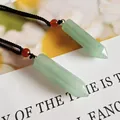 Green natural stone hexagonal column crystal necklace with handmade black braided cord - Green Aventurine