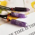 Natural amethyst crystal hexagonal column pendant necklace with black braided cord - Amethyst