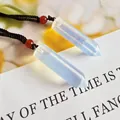 Natural crystal hexagonal column necklace with handcrafted braided cord pendants - Opal (Synthetic)