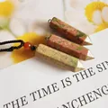 Handcrafted natural unakite stone hexagonal prism crystal pendant necklace with cord - Unakite