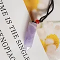 Natural purple amethyst crystal hexagonal pillar pendant necklace with black braided cord - Fluorite