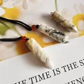 Natural crystal stone hexagonal pillar pendant necklace with handmade black braided rope - Crazy Agate