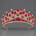Luxuriöses Braut-Diadem mit roten und weißen Vintage-Strasssteinen in einem Goldrahmen - Red Diamond Luxus-königinnenkrone Ts-j3119gred