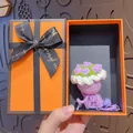 Handmade purple crochet flower bouquet keychain presented in a luxury orange gift box - Purple Rose (Orange Gift Box)