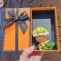 Handmade crochet flower keychain in premium orange gift box with ribbon. - Sunflower (Orange Gift Box)