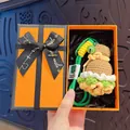 Hand-knitted hamburger shaped keychain pendant in premium orange gift box for bags - Creative Sunflower (Orange Gift Box)