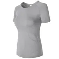 Slim fit breathable grey short sleeve yoga sports training top for women workout. - S / Light Grey