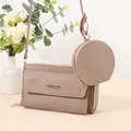 Stylish mauve faux leather crossbody phone bag wallet with matching round coin pouch. - Light Pink