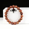 Handgefertigtes Armband aus birmanischem Huanghuali-Holz mit dekorativem Knoten - Einfacher Stil / 10mm 19 Perlen