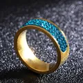 8mm gold titanium steel ring featuring sparkling blue crystals for women and men - Gold Plated Blue Zirconia