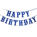 Guirlande Happy Birthday bleue scintillante pour la décoration murale de fête - Bleu Vif Pailleté