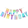 Banderole Happy Birthday laser irisée pour décorations de fête créatives et chic - Argent Irisé