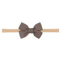 Elegante lazo de cinta otomán marrón en una diadema de nailon beige para bebés - Marrón Oscuro