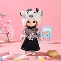 Cute mini doll princess in cow plush hat and denim dress with pink bike background - Yuying Girl / 17cm (Bagged)