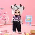 Cute dress-up doll princess set wearing cow hat and denim overalls for girls gift - Qinghe Girl / 17cm (Bagged)