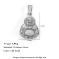 Stainless steel Maitreya Buddha pendant showing 23.3mm height and 6.86g weight - FG09-Maitreya Buddha Pendant / Steel