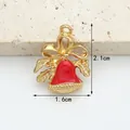 Pendentif cloche de Noël dorée avec émail rouge et nœud, taille 2,1x1,6cm - Cloche Rouge (1.6CM×2CM)