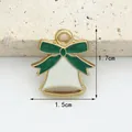 Gold alloy Christmas bell charm DIY jewelry accessory with green enamel bow 1.5x1.7cm - White Bell without Artificial Pearl (1.5CM×1.7CM)