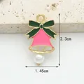 Pink Christmas bell pendant DIY accessory with green bow and pearl detail 2.3cm - Rose Red Bell with Artificial Pearl (1.5CM×2.3CM)