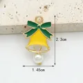 Christmas bell charm with green bow and pearl, size 2.3cm x 1.45cm for jewelry. - Yellow Bell with Artificial Pearl (1.5CM×2.3CM)
