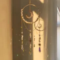 Gold crystal suncatcher featuring moon and sun charms with white natural gravel stones - 59cm / RD7-Clear Quartz