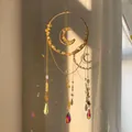 Celestial crystal suncatcher featuring moon and sun charms for garden hanging decoration - 59cm / RD6-Citrine