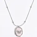 Elegant vintage silver locket necklace featuring a pink shell and crystal butterfly - Silver Butterfly Shell Locket Necklace