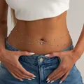 Élégante chaîne de corps argentée à double couche avec perles et pendentif pour femme - Chaîne de taille à double couche avec pendentif goutte d'eau argentée (02135)