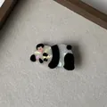 Pinza para el pelo con forma de panda de acetato con un acabado nacarado brillante - Pinza de Pico de Pato de Panda con Flor / 4.5*2.5cm