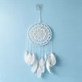 Handmade white feather dreamcatcher with intricate lace pattern wall hanging decor - White Style (MS0145W-20CM Circle)