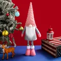 Handgefertigte Weihnachts-Wichtelpuppe mit rosa Hut für die festliche Hausdekoration - Teleskop Gesichtslos Puppe Rosa mit Spiralhaar