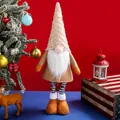Weihnachtswichtel-Puppe im nordischen Stil mit Teleskopbeinen für die Weihnachtszeit - Teleskop Gesichtslos Puppe Braun