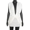 Robe courte blanche sans manches avec décolleté en V profond, nœud et fines fronces - S / Blanc