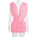 Élégante robe courte moulante rose sans manches avec détail de nœud torsadé plissé - S / Rose