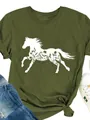 T-shirt décontracté vert olive pour femme avec imprimé silhouette de cheval - S / Vert Militaire