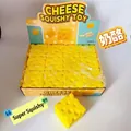 Bright yellow simulation cheese squishy toy stress relief set with a display box. - Square Cheese / 6.5x6.5x6.5