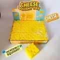 Bright yellow simulation cheese squishy toy stress relief set with a display box. - Square Cheese Style (Pu-6.5)