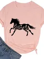 T-shirt rose pour femme avec imprimé silhouette de cheval à fleurs sauvages - S / Rose