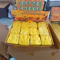 Yellow realistic cheese block slow rising squishy toy set in display box for stress relief - Large Square Cheese Style (Pu-8x8x8cm)